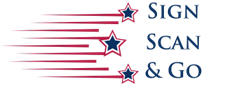 Sign, Scan & Go logo with three stars in motion